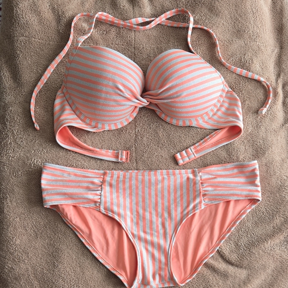 Aerie Pink and Silver Bikini Set with Halter Top